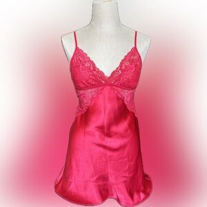 In Bloom Red Lace-Trim Satin Chemise